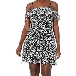French Connection Off Shoulder Black White Floral Lace Fulaga Dress sz 2 NEW Tag